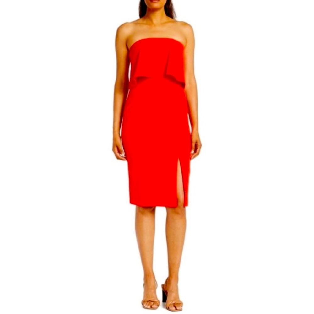 NWT Donna Morgan Red Strapless Fitted Front Slit Dress Sz 6.
